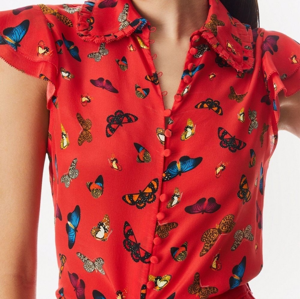 NWT $295 Alice +Olivia Martel Silk Butterfly Blouse - Large